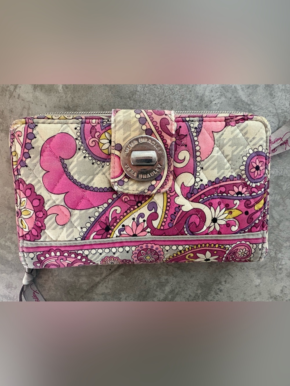 Vera Bradley quilted wallet in a "Very Berry" pink paisley print